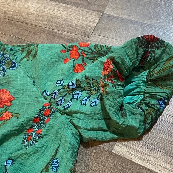 THML Green Floral Blouse with Red Accents - Picture 8 of 8